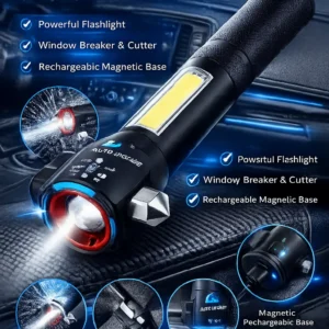 marteau securite voiture 3 en 1 lampe torche coupe ceinture urgence auto maroc