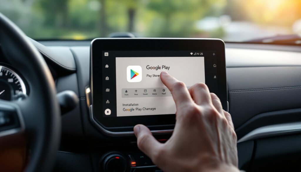 Installation d'une application via le Google Play Store sur un écran Android de voiture